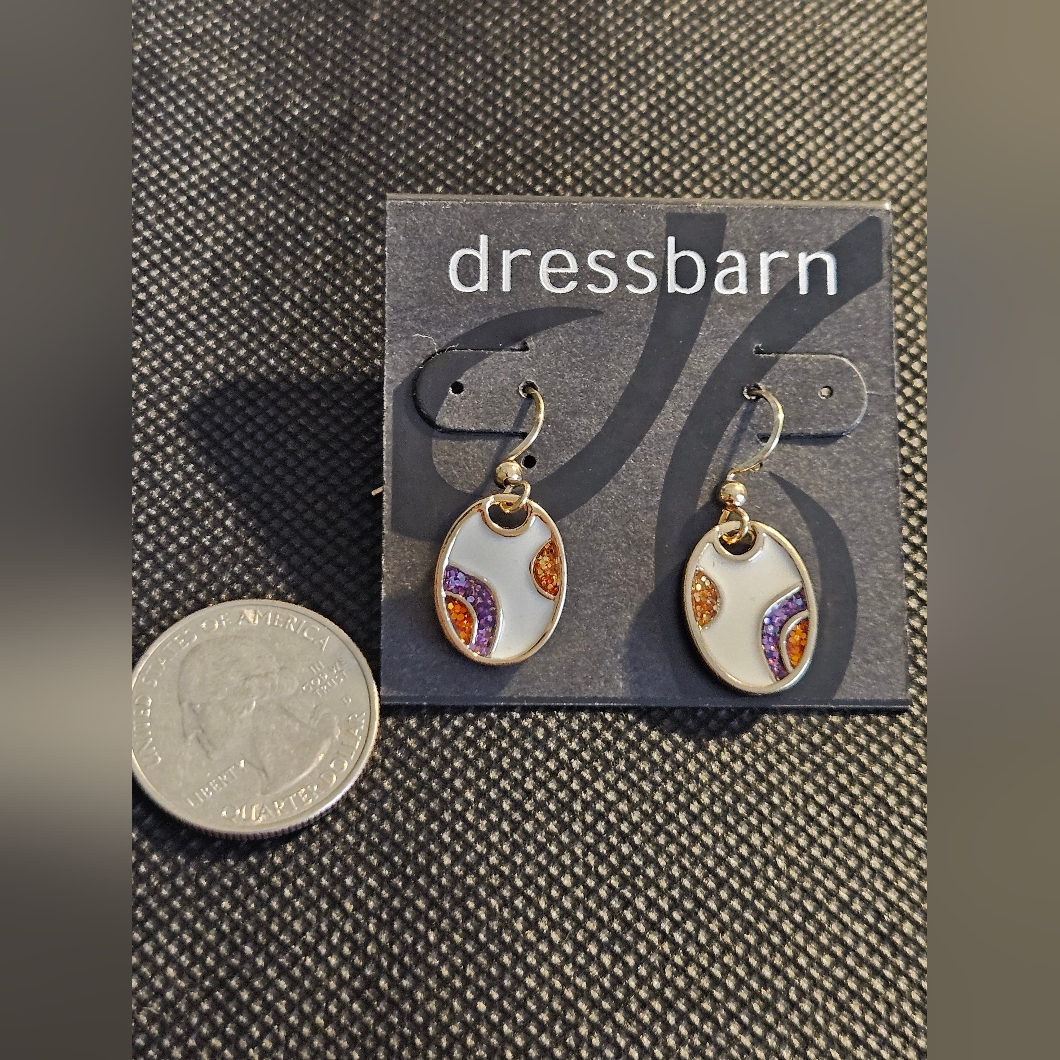 Dressbarn Purple And Orange Oval Earrings